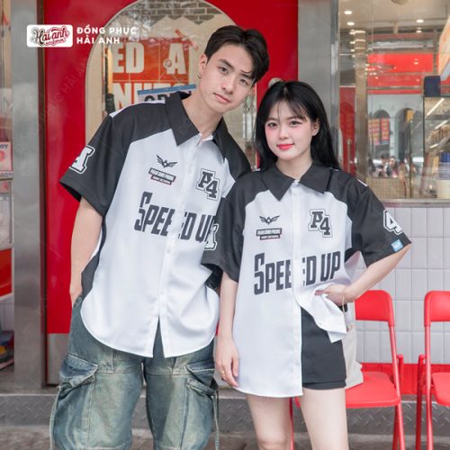 Áo Lớp Sơ Mi Oversize Chasing Màu Trắng Năng Động, Cá Tính 