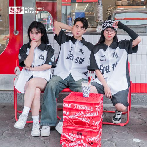 Áo Lớp Sơ Mi Oversize Chasing Màu Trắng Phối Tay Đen 
