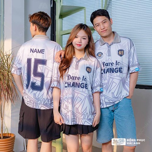 Mẫu Áo Lớp Polo Oversize Trophy Màu Xám Trắng