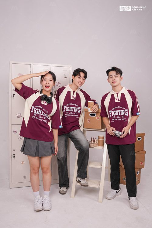 Áo lớp Cheerful đỏ mận phong cách, cá tính