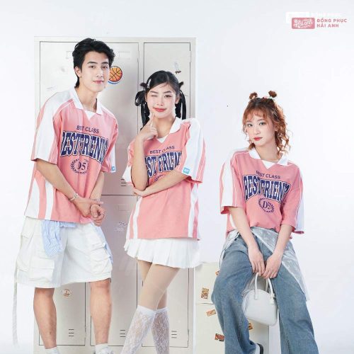 Trẻ trung, cá tính với áo đồng phục màu lòng tôm phối trắng gạo