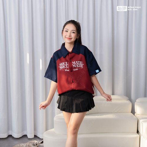 Đặt may áo đồng phục sơ mi Chasing màu đỏ đô tại Hải Anh