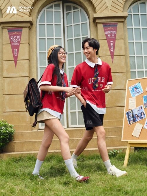 Mẫu áo đồng phục lớp polo oversize Fancy màu đỏ đô - Hình 2
