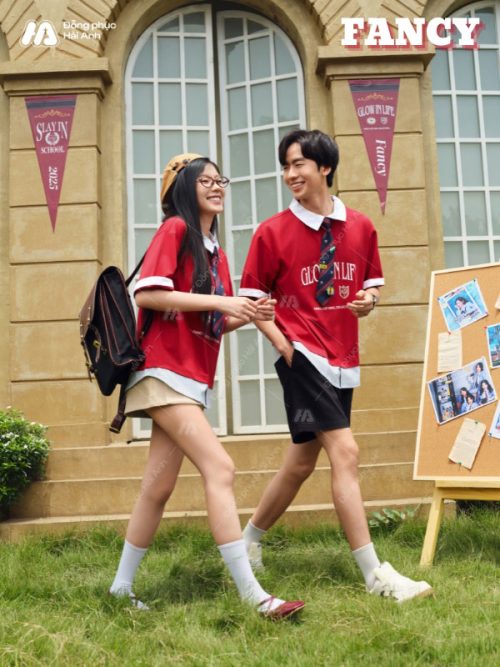 Mẫu áo đồng phục lớp polo oversize Fancy màu đỏ đô