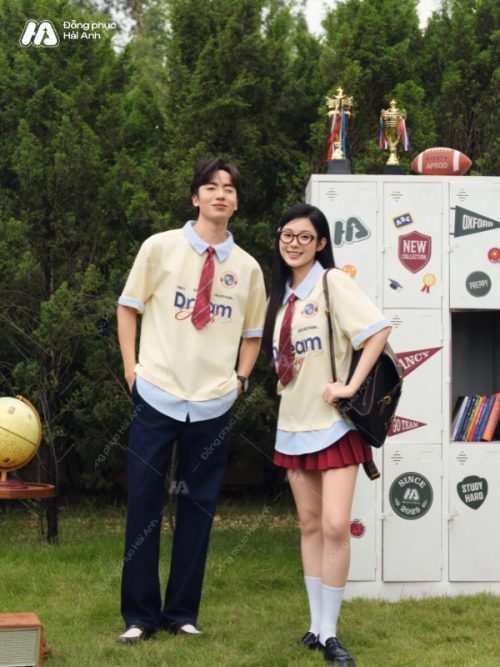 Thiết kế áo đồng phục lớp polo oversize Fancy màu kem cheese