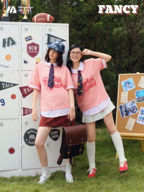 Mẫu áo đồng phục lớp polo oversize Fancy màu lòng tôm