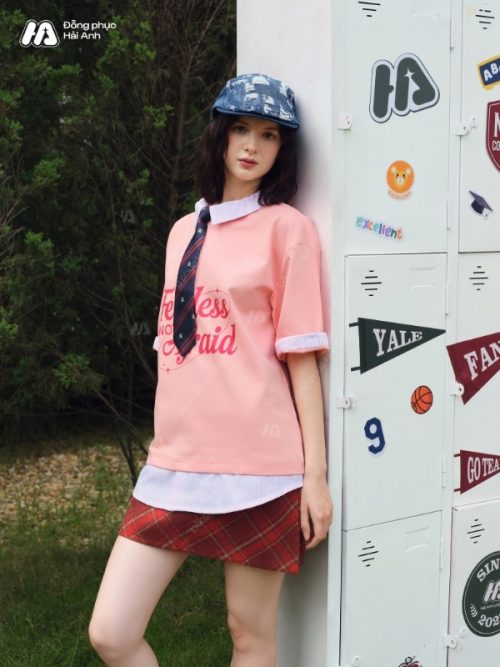 Mẫu áo đồng phục lớp polo oversize Fancy màu kem cheese - Hình 1