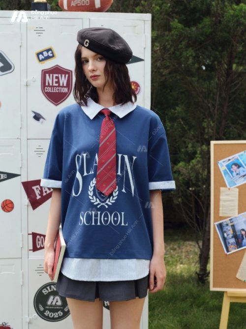 Mẫu áo đồng phục lớp polo oversize Fancy màu xanh coban - Hình 2