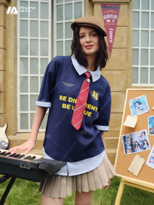 Mẫu áo đồng phục lớp polo oversize Fancy màu xanh đen- Hình 1