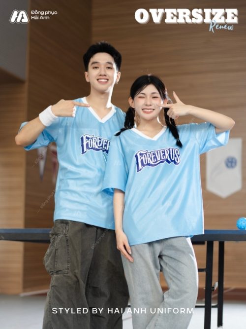 Mẫu áo thun oversize màu xanh da trời - Hình 1