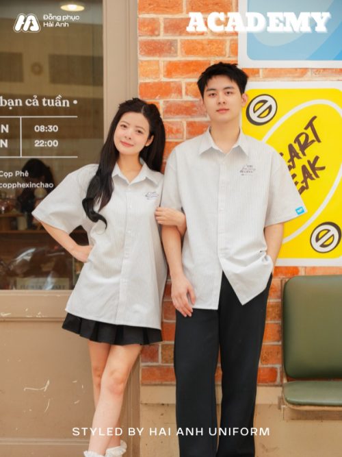 Áo lớp sơ mi oversize Academy màu xám - Hình 1