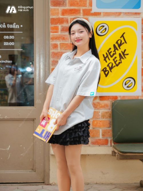 Áo lớp sơ mi oversize Academy màu xám - Hình 4