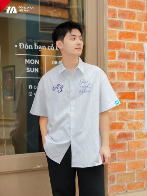 Áo lớp sơ mi oversize Academy màu xám xanh - Hình 3