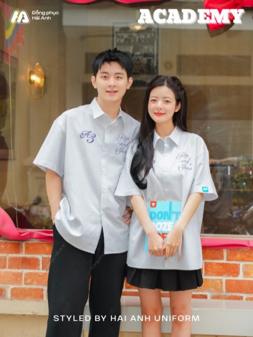 Áo lớp sơ mi oversize Academy màu xám xanh - Hình 1