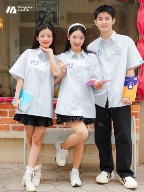 Áo lớp sơ mi oversize Academy màu xám xanh - Hình 2
