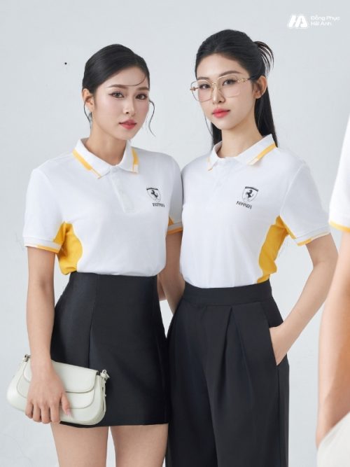 Mẫu Áo Polo Đồng Phục Công Ty Ferrari Màu Trắng Gạo-2
