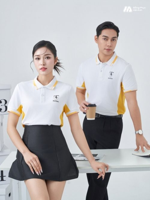 Mẫu Áo Polo Đồng Phục Công Ty Ferrari Màu Trắng Gạo-1