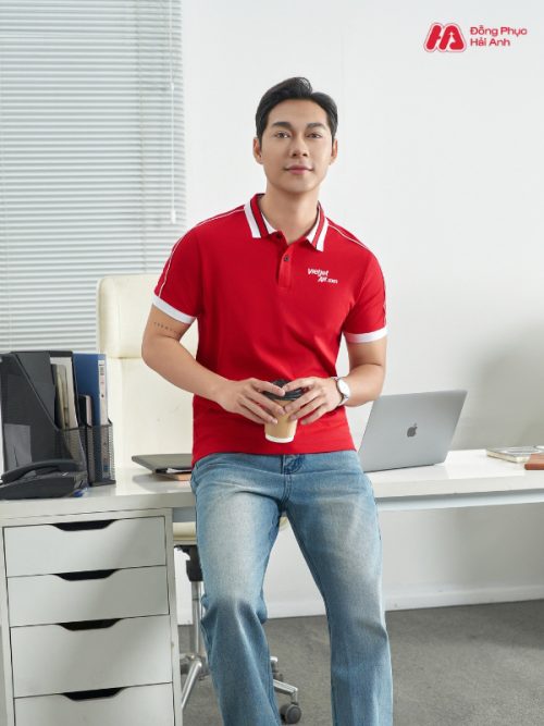 Mẫu Áo Polo Đồng Phục Công Ty Intersection Màu Đỏ Vietjet Air - 4