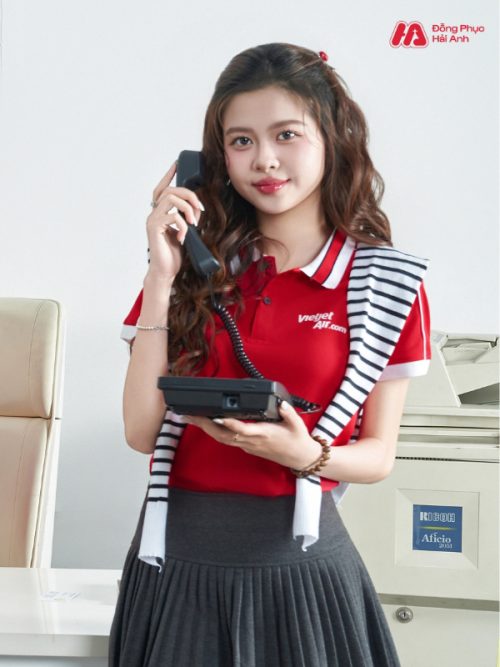 Mẫu Áo Polo Đồng Phục Công Ty Intersection Màu Đỏ Vietjet Air - 2