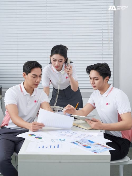 Mẫu Áo Polo Đồng Phục Công Ty LG Màu Trắng Gạo - 4