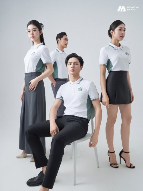 Mẫu Áo Polo Đồng Phục Starbucks Màu Trắng Gạo Phối Vỏ Đậu - 1