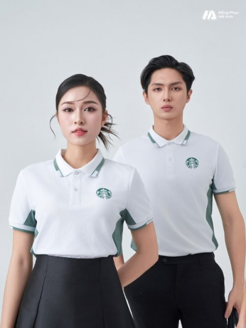 Mẫu Áo Polo Đồng Phục Starbucks Màu Trắng Gạo Phối Vỏ Đậu - 3