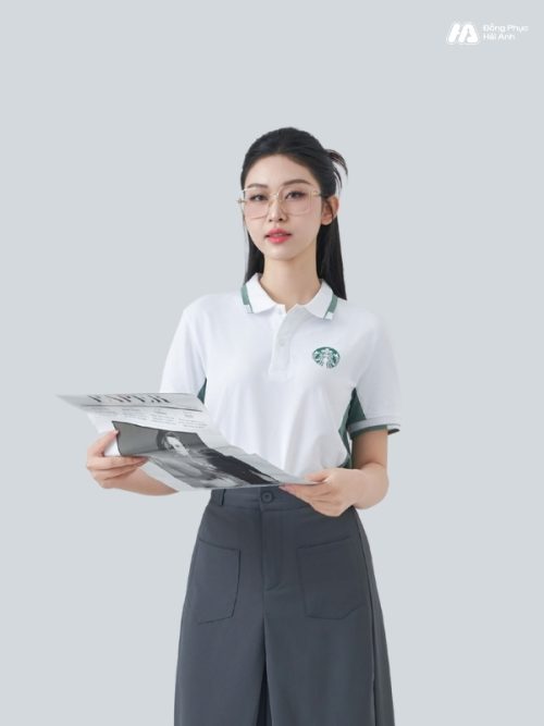 Mẫu Áo Polo Đồng Phục Starbucks Màu Trắng Gạo Phối Vỏ Đậu - 2