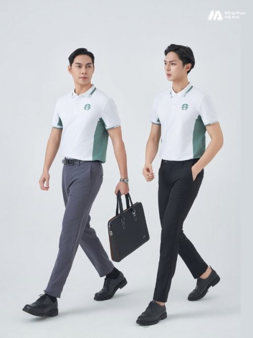 Mẫu Áo Polo Đồng Phục Starbucks Màu Trắng Gạo Phối Vỏ Đậu - 4