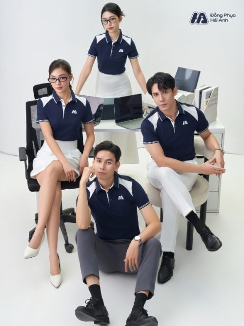 Mẫu Áo Polo Đồng Phục Công Ty Màu Xanh Đen Phối Vai - 5