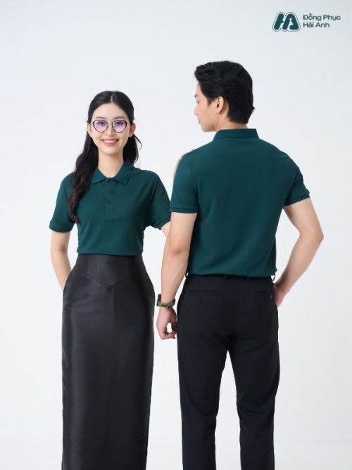 Mẫu Áo Polo Đồng Phục Công Ty Màu Xanh Ve Chai-1