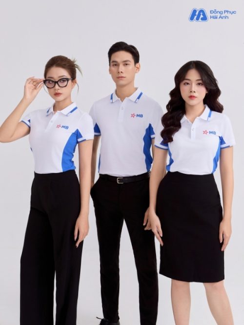 Mẫu Áo Polo Đồng Phục MB Bank Màu Trắng Gạo Phối Xanh Bích Lợt - 1