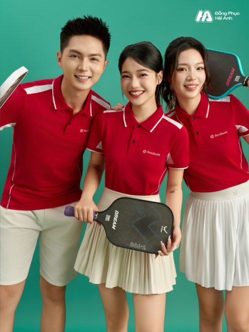 Mẫu Áo Polo Đồng Phục Công Ty Color Fuse Màu Đỏ Phối Trắng Gạo - 1