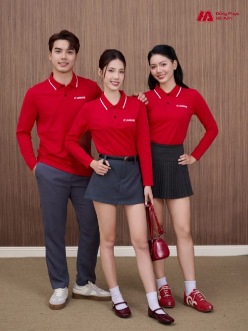 Mẫu Áo Polo Đồng Phục Công Ty Dài Tay Canon Màu Đỏ - 2