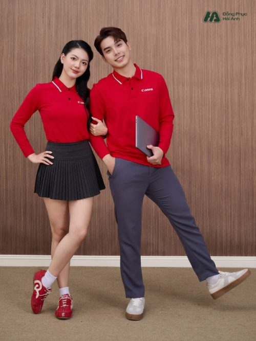Mẫu Áo Polo Đồng Phục Công Ty Dài Tay Canon Màu Đỏ - 3