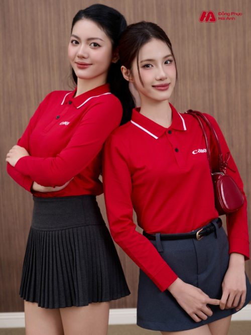 Mẫu Áo Polo Đồng Phục Công Ty Dài Tay Canon Màu Đỏ - 1