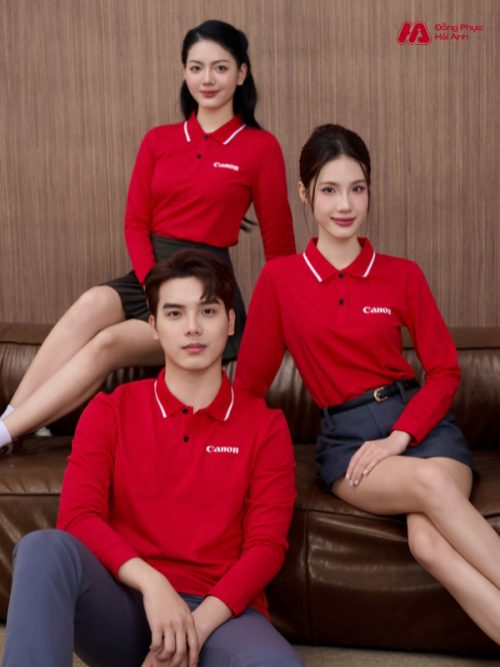 Mẫu Áo Polo Đồng Phục Công Ty Dài Tay Canon Màu Đỏ - 4