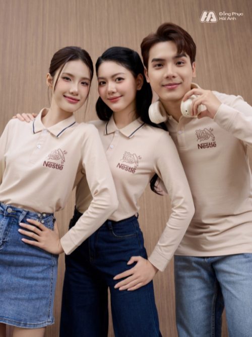 Mẫu Áo Polo Đồng Phục Công Ty Dài Tay Nestle Màu Be - 1