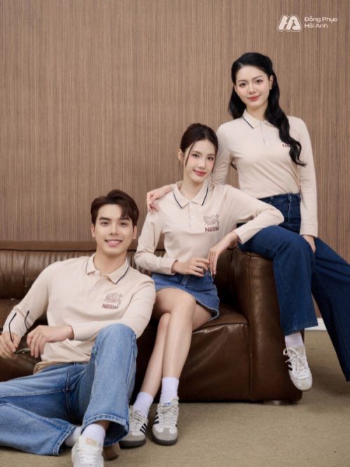 Mẫu Áo Polo Đồng Phục Công Ty Dài Tay Nestle Màu Be - 4