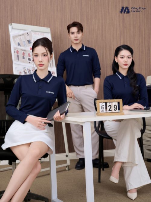 Mẫu Áo Polo Đồng Phục Công Ty Dài Tay Samsung Màu Xanh Đen - 3