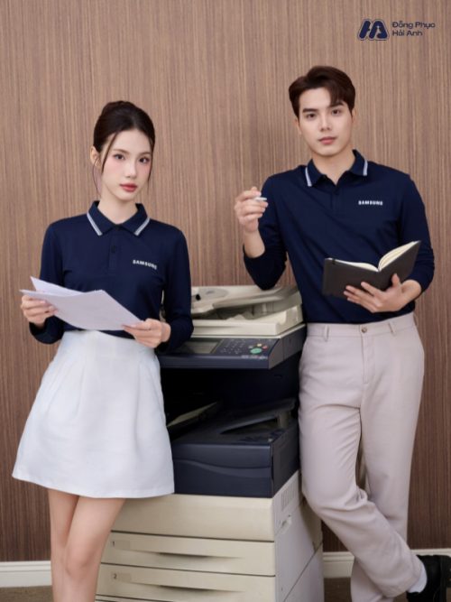 Mẫu Áo Polo Đồng Phục Công Ty Dài Tay Samsung Màu Xanh Đen - 1