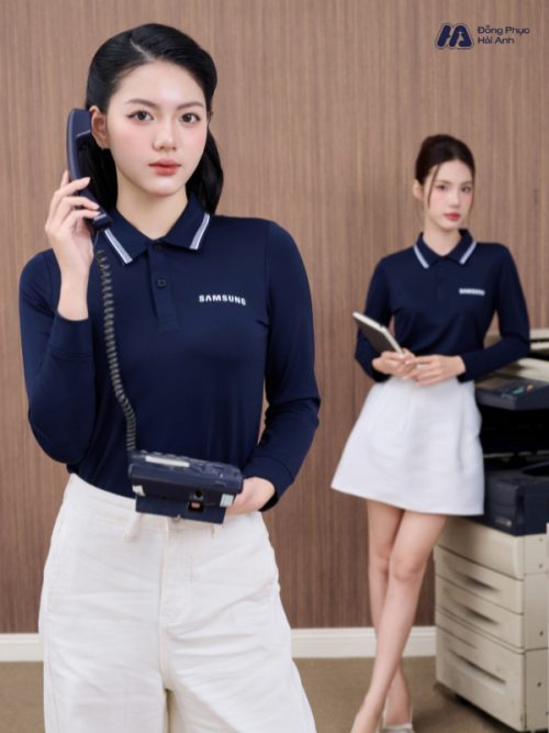 Mẫu Áo Polo Đồng Phục Công Ty Dài Tay Samsung Màu Xanh Đen - 2
