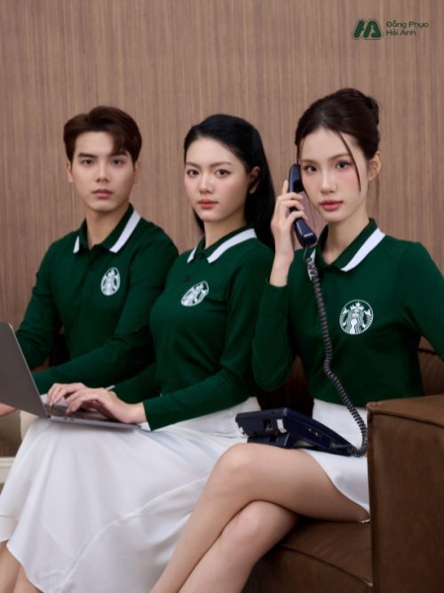 Mẫu Áo Polo Đồng Phục Công Ty Dài Tay Starbucks Màu Ve Chai - 5