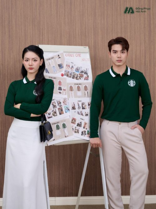 Mẫu Áo Polo Đồng Phục Công Ty Dài Tay Starbucks Màu Ve Chai - 3