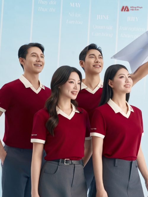 Mẫu Áo Polo Đồng Phục Công Ty Màu Đỏ Đô Rise Up- 3
