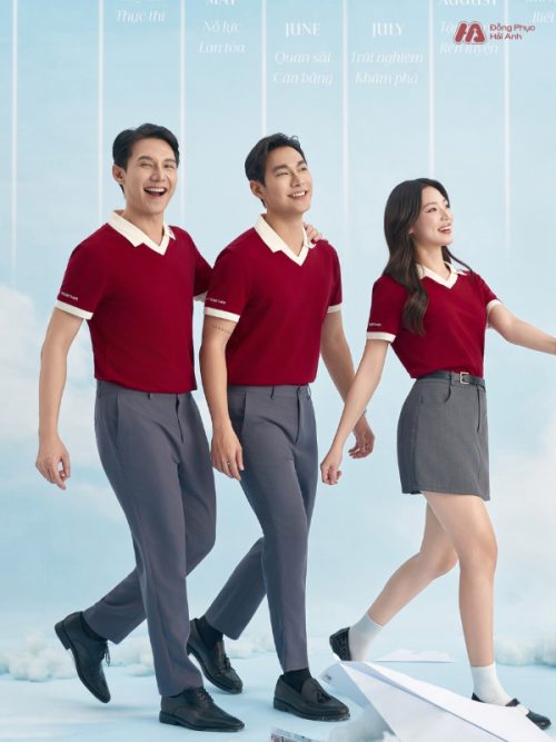 Mẫu Áo Polo Đồng Phục Công Ty Màu Đỏ Đô Rise Up- 1