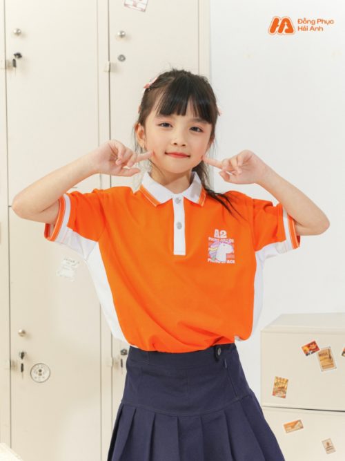 Mẫu Đồng Phục Mầm Non Màu Cam Phối Sườn - 1