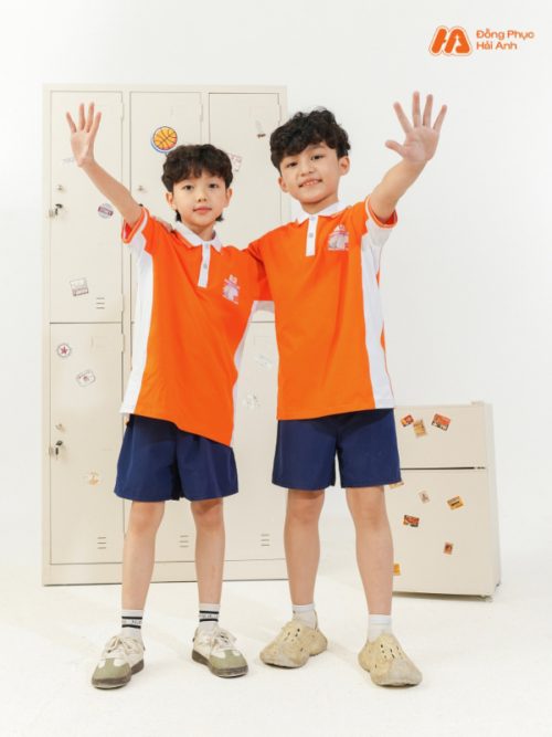 Mẫu Đồng Phục Mầm Non Màu Cam Phối Sườn - 2