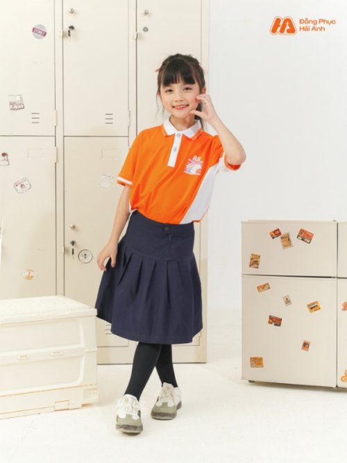 Mẫu Đồng Phục Mầm Non Màu Cam Phối Sườn - 3