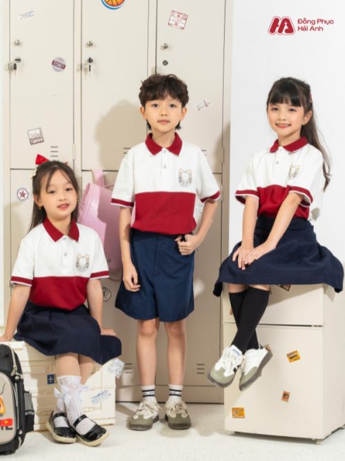 Mẫu Đồng Phục Mầm Non Màu Đỏ Phối Nửa Thân - 1