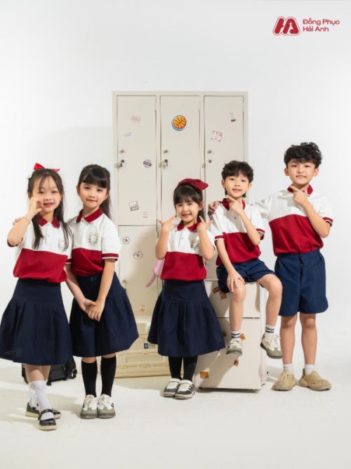 Mẫu Đồng Phục Mầm Non Màu Đỏ Phối Nửa Thân - 4